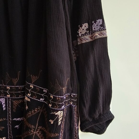 Vintage Free People Rhiannon Black Boho Tunic Mini Dress Size Small - Picture 7 of 11